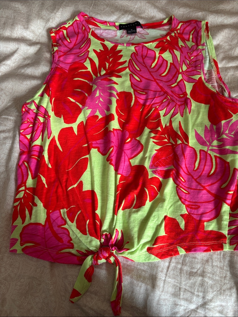Sanctuary Neon Tropical Tie-Front Tank in Pink & Lime